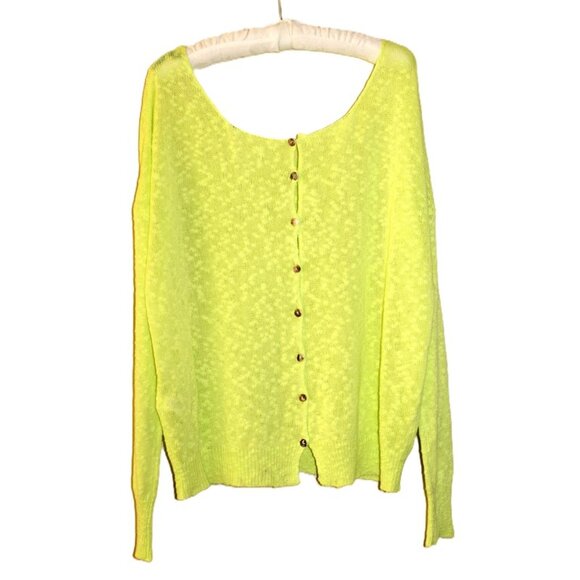 BENETTON Lime Knit Popcorn Cardigan, Off-Shoulder 2010s Y2K Revival - Picture 3 of 11